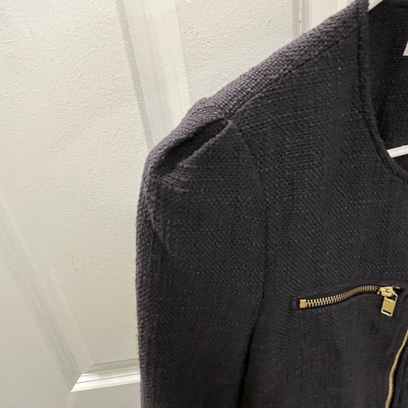 H&M Charcoal Textured Tweed Jacket Blazer with Gold Details - Picture 6 of 8